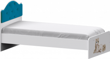 Кровать Каспер с мягкой спинкой и фотопечатью (800х1900)  Белый/Бирюза в Толмачёво - tolmachyovo.mebel54.com | фото