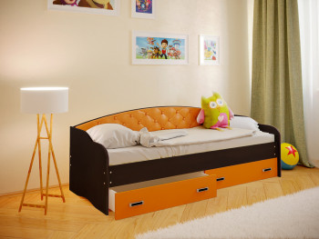 Кровать Софа-7 с мягкой спинкой (800х2000) Венге/Оранжевый в Толмачёво - tolmachyovo.mebel54.com | фото