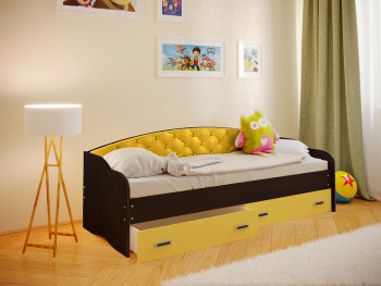 Кровать Софа-8 с мягкой спинкой (900х1900) Венге/Желтый в Толмачёво - tolmachyovo.mebel54.com | фото