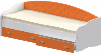 Кровать Софа-8 с мягкой спинкой (900х2000) Белый/Оранжевый в Толмачёво - tolmachyovo.mebel54.com | фото