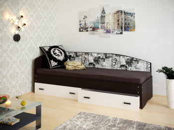 Кровать Софа-9 с мягкой спинкой с рисунком Милана (900х2000) Венге/Белый в Толмачёво - tolmachyovo.mebel54.com | фото