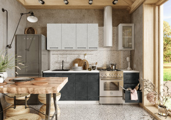 Кухонный гарнитур Нувель 1800мм белый/бетон белый/бетон черный в Толмачёво - tolmachyovo.mebel54.com | фото