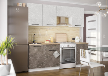 Кухонный гарнитур Нувель 2100мм белый/бетон коричневый в Толмачёво - tolmachyovo.mebel54.com | фото
